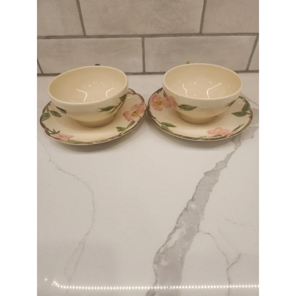 Set of‎ 2 Vintage USA Franciscan Desert Rose Tea Coffee Cups & Saucers